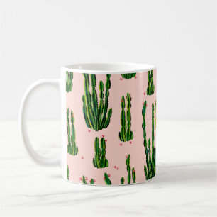 Cacti naadloze waterverf van het patroon. Cactus i Koffiemok