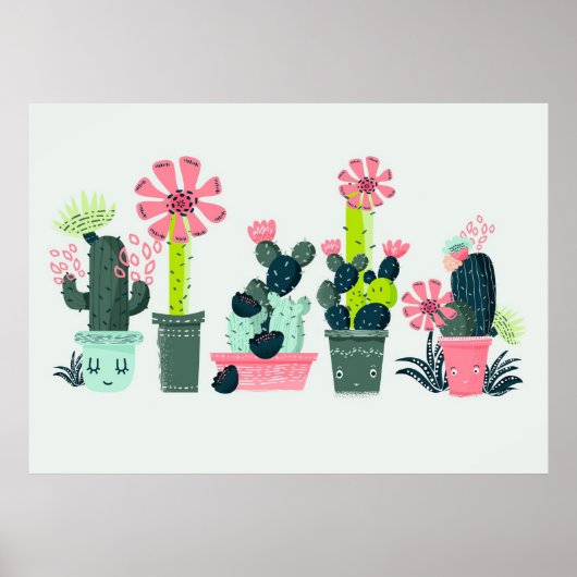 Cacti on Green Poster (Voorkant)