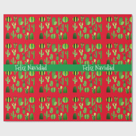 Cacti on Red Feliz Navidad Cadeaupapier