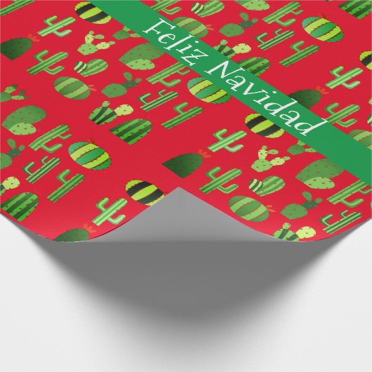 Cacti on Red Feliz Navidad Cadeaupapier (Hoek)