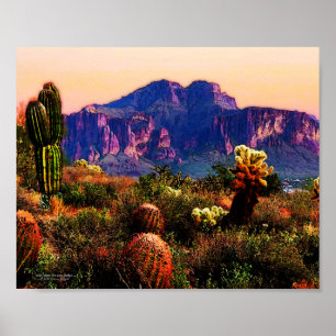 Cacti & Paarse Mountain Dousk Sonoran Desert 10x8 Poster