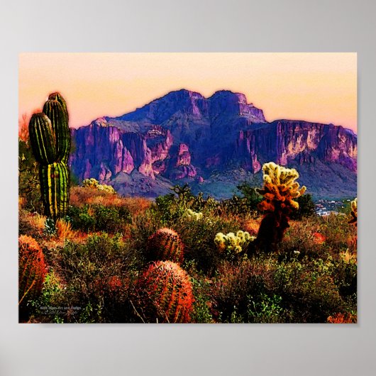 Cacti & Paarse Mountain Dousk Sonoran Desert 10x8 Poster (Voorkant)