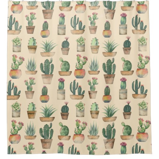 Cacti Pattern Planten Illustratie Douchegordijn (Voorkant)