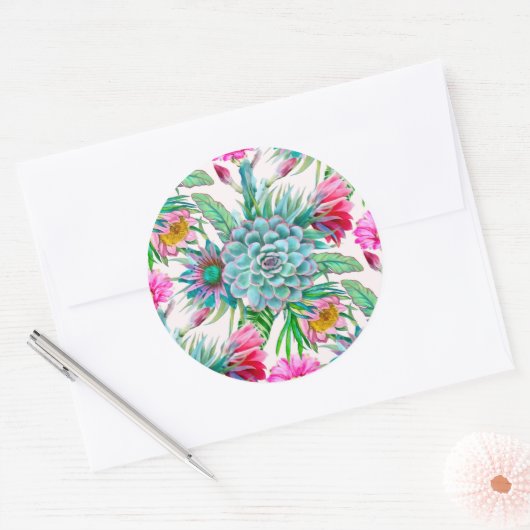 Cacti Pattern Ronde Sticker (Envelop)