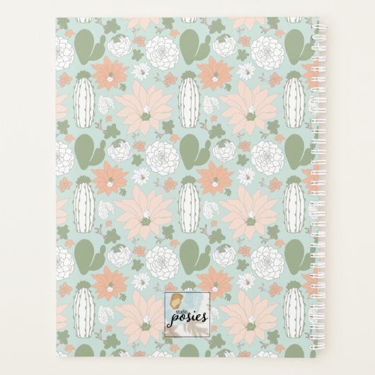 Cacti peach Green Floral Pattern met naam Planner (Achterkant)