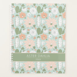 Cacti peach Green Floral Pattern met naam Planner