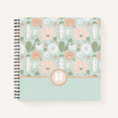 Cacti Peach Green Floral Pattern Monogram afspelen Notitieboek (Voorkant)
