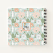 Cacti Peach Green Floral Pattern Monogram afspelen Notitieboek (Achterkant)