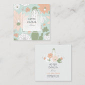 Cacti Peach Green Floral Pattern Vierkante Visitekaartje (Voorkant / Achterkant)