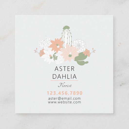 Cacti Peach Green Floral Pattern Vierkante Visitekaartje (Achterkant)