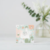 Cacti Peach Green Floral Pattern Vierkante Visitekaartje (Staand voorkant)