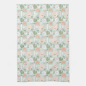 Cacti Peach Green White Floral Print Kitchen Towel Theedoek (Verticaal)