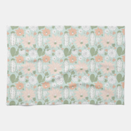 Cacti Peach Green White Floral Print Theedoek