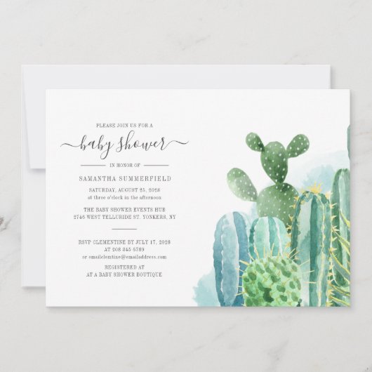 Cacti-Planten Botanisch Script Modern Baby shower Kaart (Voorkant)