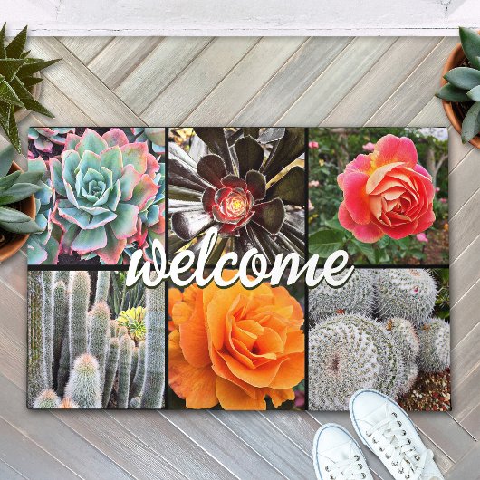 Cacti Rozen Foto Collage Welkom Schrift Modern Deurmat