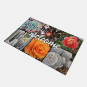 Cacti Rozen Foto Collage Welkom Schrift Modern Deurmat (Schuin)