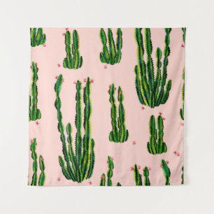 Cacti seamless pattern watercolor. Cactus in bloss Wandkleed
