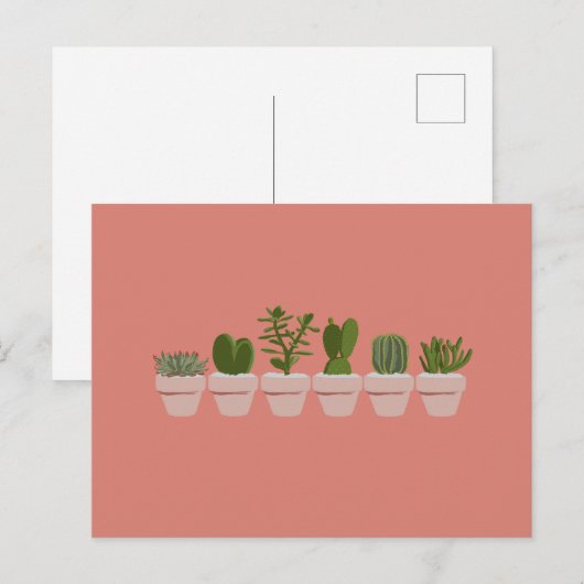 Cacti & Succulent - roze Briefkaart (Voorkant / Achterkant)