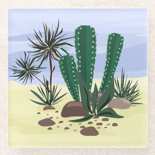 Cacti, succulenten. glazen onderzetter (Voorkant)