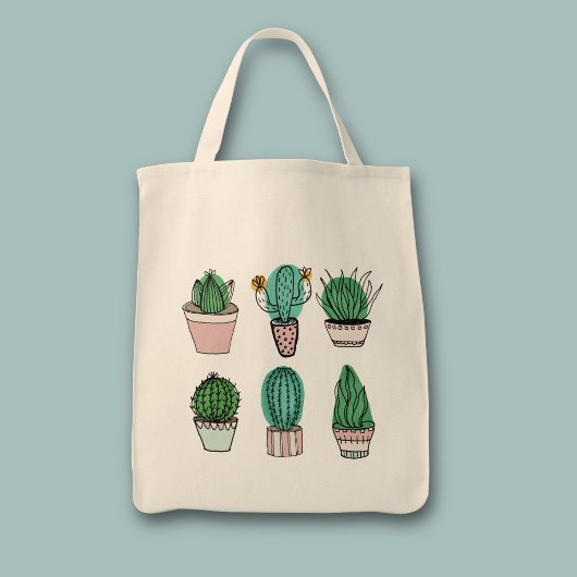 Cacti succulenten in pot plant illustratie tote bag