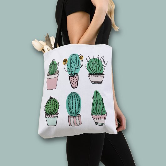 Cacti succulenten in pot plant illustratie tote bag