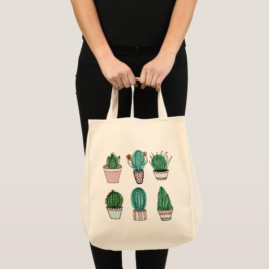Cacti succulenten potted plant illustration tote bag (Voorkant (product))