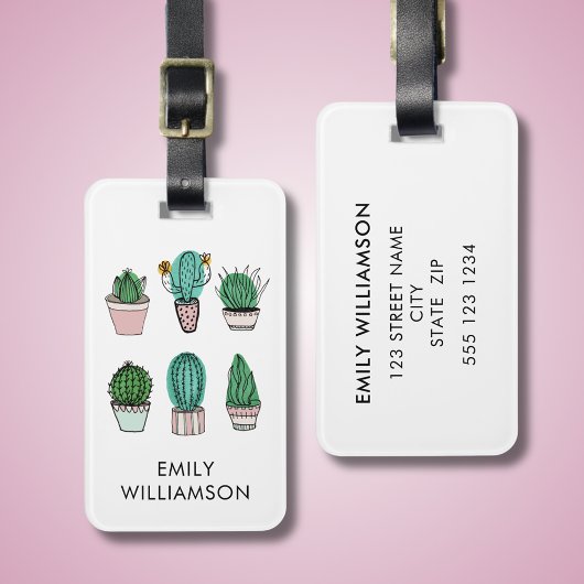 Cacti succulents afbeelding gepersonaliseerde naam bagagelabel