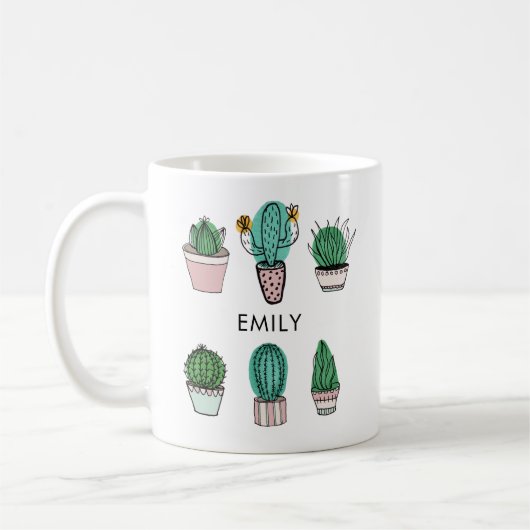 Cacti succulents afbeelding gepersonaliseerde naam koffiemok (Links)