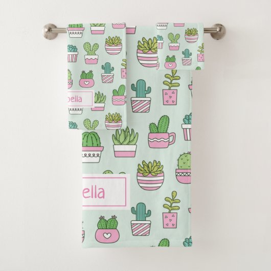 Cacti Succulents Planten Doodles Patroonnaam Bad Handdoek (Insitu)