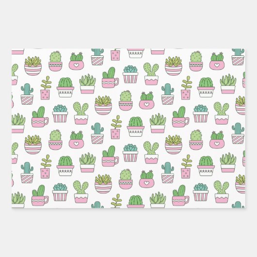 Cacti Succulents Planten Doodles Pattern  Inpakpapier Vel (Voorkant 2)