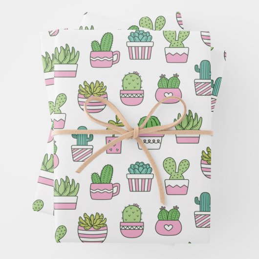 Cacti Succulents Planten Doodles Pattern Inpakpapier Vel (In situ)
