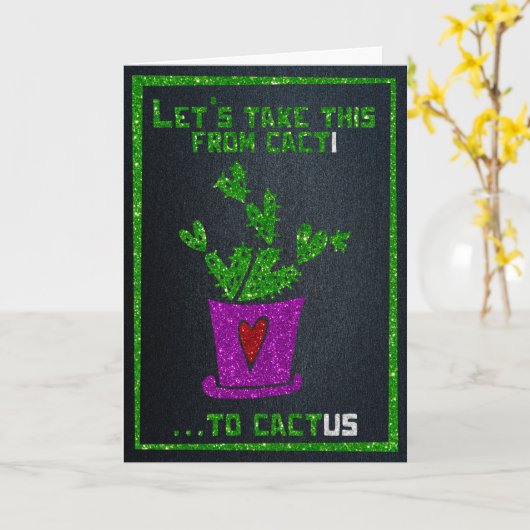 Cacti to Cactus Funny Glitter Valentijn Kaart (Gele Bloem)