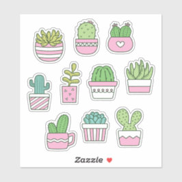 Cacti Vetplanten Planten Doodles Sticker Set