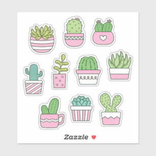 Cacti Vetplanten Planten Doodles Sticker Set