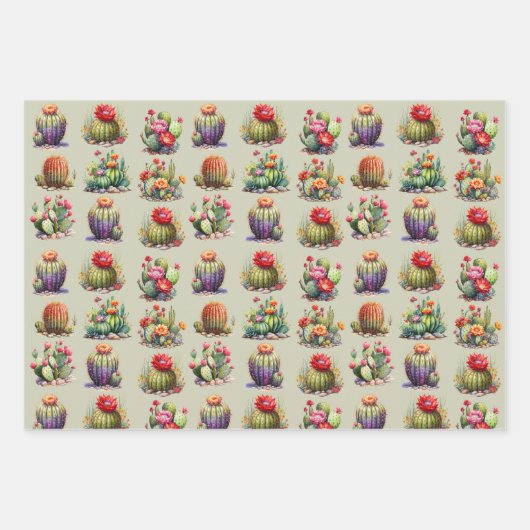 Cacti Waterverf Patroon Wrapping Papier Bladen Inpakpapier Vel (Voorkant 3)