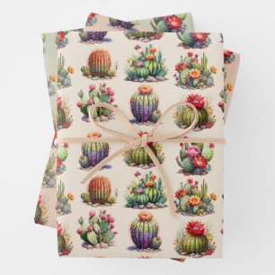 Cacti Waterverf Patroon Wrapping Papier Bladen Inpakpapier Vel