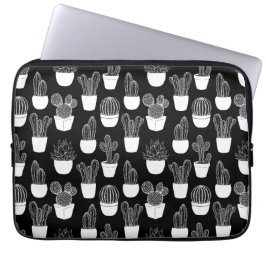 Cacti Witte Lijn Kunstpatroon Laptop Sleeve