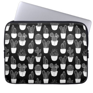 Cacti Witte Lijn Kunstpatroon Laptop Sleeve