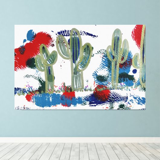 Cacti zegt hallo, gestrekt doek canvas afdruk (Insitu (Houten vloer))