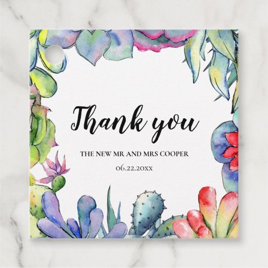Cacti's en waterverf-bruiloft bedankjes labels (Voorkant)