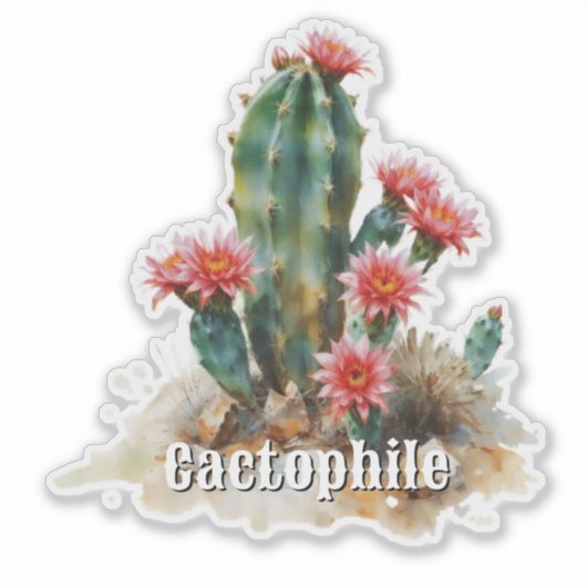 Cactophile Flowering Cactus Custom-Cut Vinyl Sticker (Voorkant)