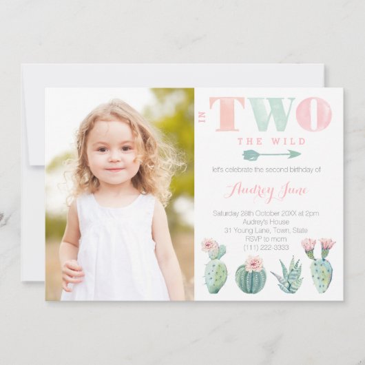 Cactus 2e verjaardag van het meisje met Afbeelding Kaart (Voorkant)