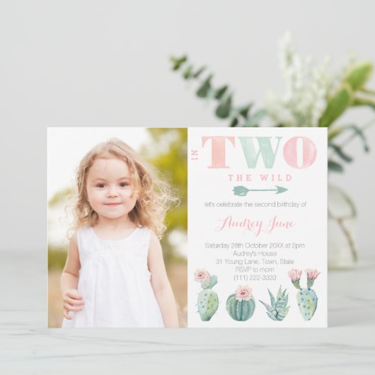 Cactus 2e verjaardag van het meisje met Afbeelding Kaart (Staand voorkant)