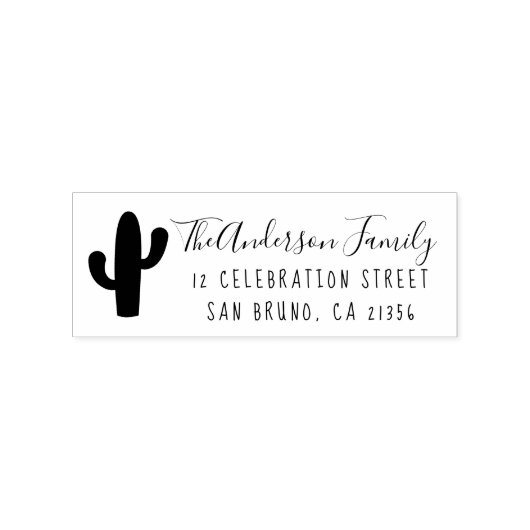 Cactus, aangepaste naam, script en retouradres rubberstempel (Afrduk)