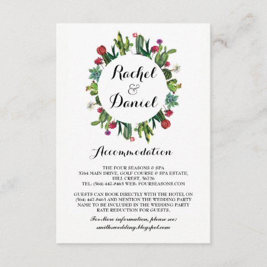 Cactus Accommodatie Fiesta Trouwkaarten Details Informatiekaartje (Voorkant)