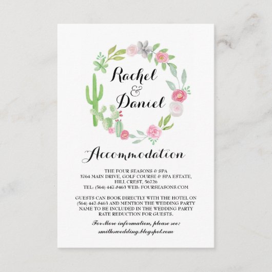 Cactus Accommodation Fiesta Wedding Cards Details Informatiekaartje (Voorkant)