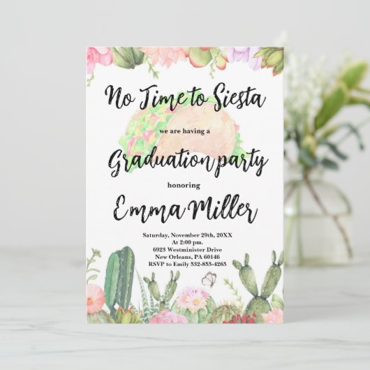 Cactus Afstuderen Fiesta Party Kaart (Staand voorkant)