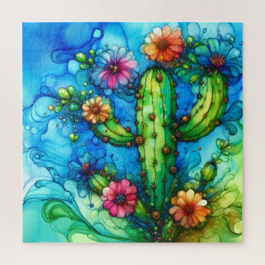 Cactus Alcohol Ink Legpuzzel (Verticaal)