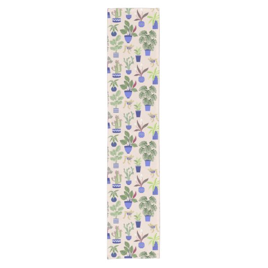 Cactus and Succulent Houseplant Pink Pattern Korte Tafelloper (Voorkant)