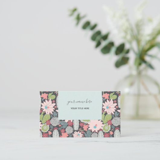 Cactus and Succulent Planten Greens Pinks Pattern Visitekaartje (Staand voorkant)